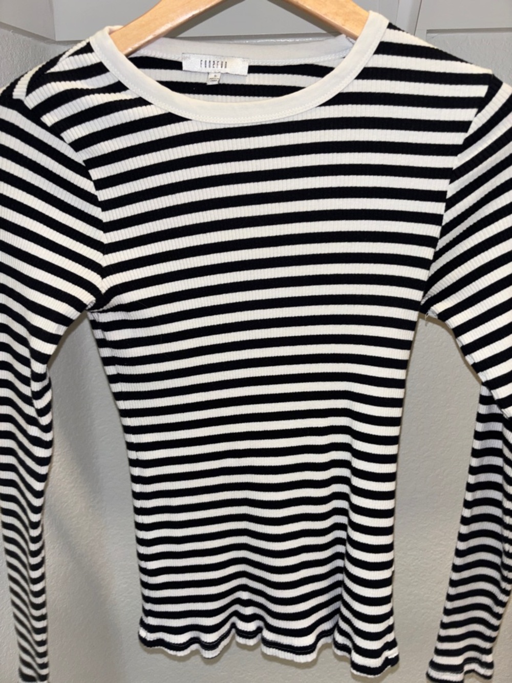 Black and White Small Ribbed Striped Long Sleeve shirt